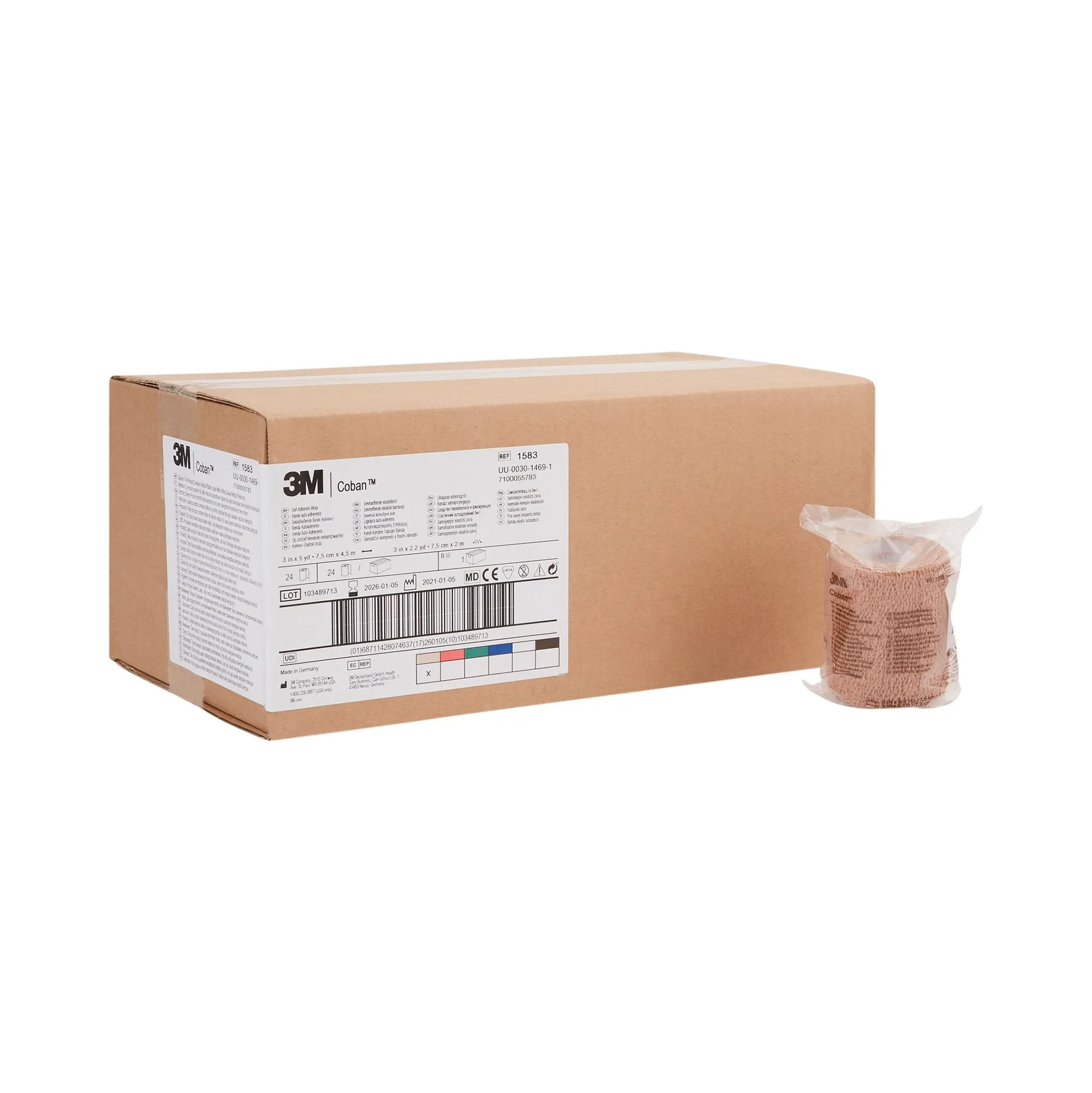 3M™ Coban™ Self-adherent Closure Cohesive Bandage, 3 Inch x 5 Yard, Tan, 1 Case of 24