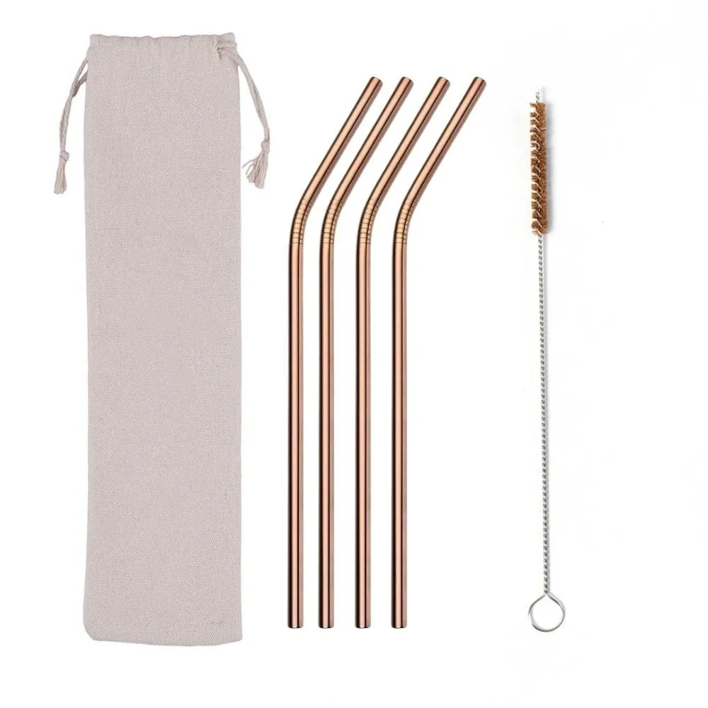 &Keep Set of 4 Stainless Steel Straws, Cleaning Brush & Bag