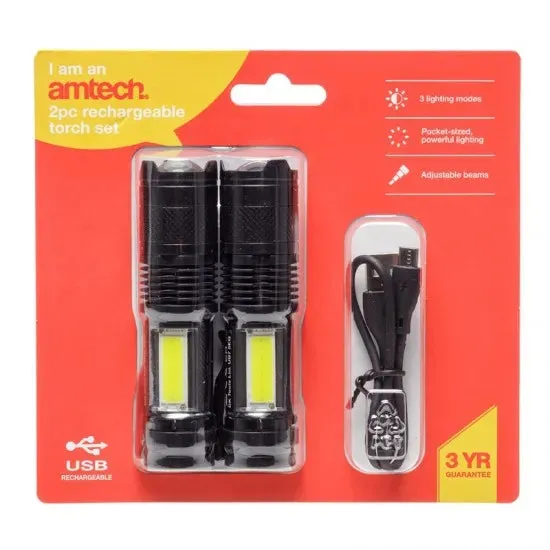 Amtech rechargeable torch, 2 pack