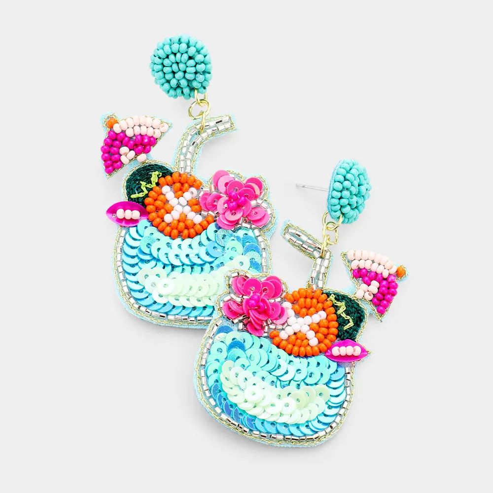 Beaded Earrings, Blue Summer Drinks