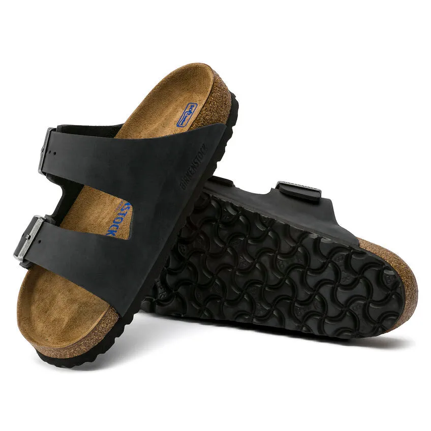 BIRKENSTOCK ARIZONA SOFT FOOTBED SANDAL - BLACK OILED LEATHER