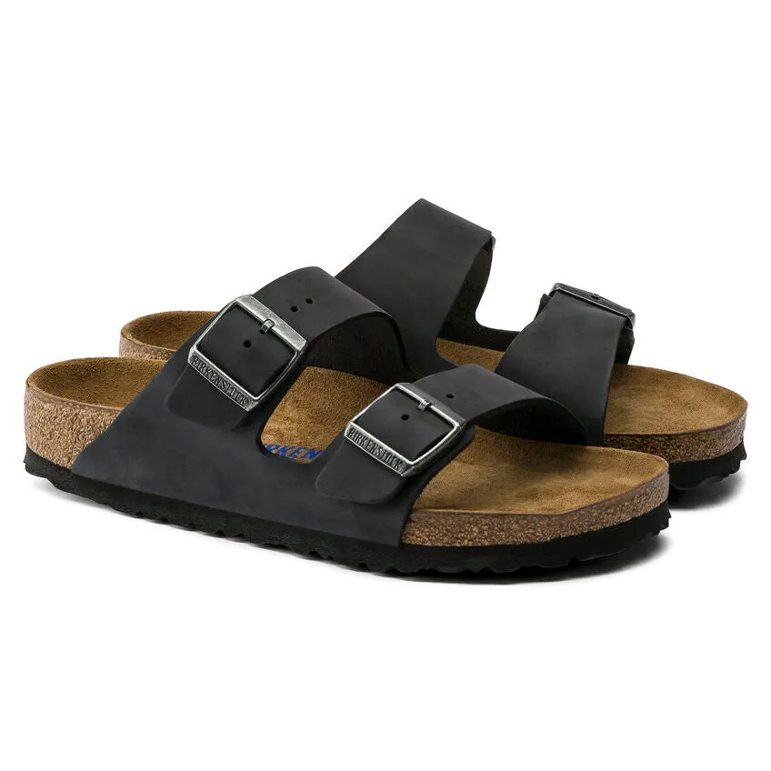 BIRKENSTOCK ARIZONA SOFT FOOTBED SANDAL - BLACK OILED LEATHER