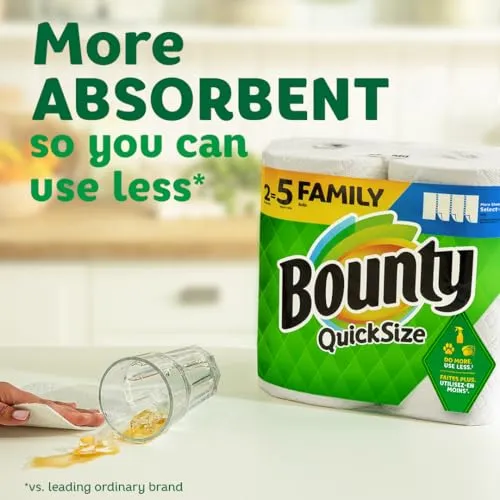 Bounty Quick-Size Paper Towels, White, 12 Family Rolls = 30 Regular Rolls