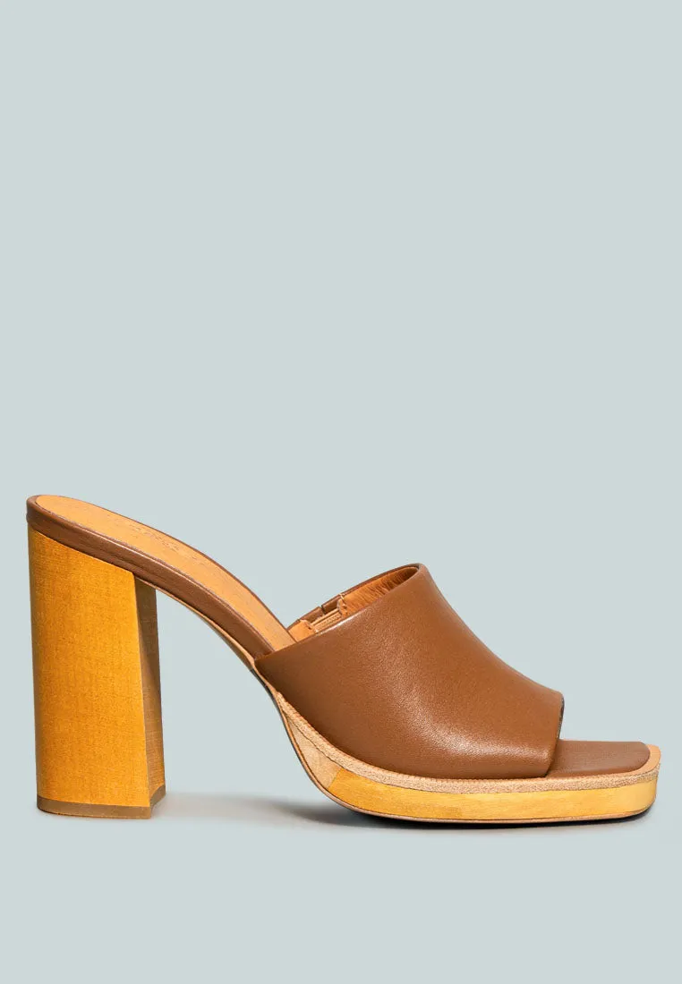 CAREY Tan Leather High Heeled Block Sandal