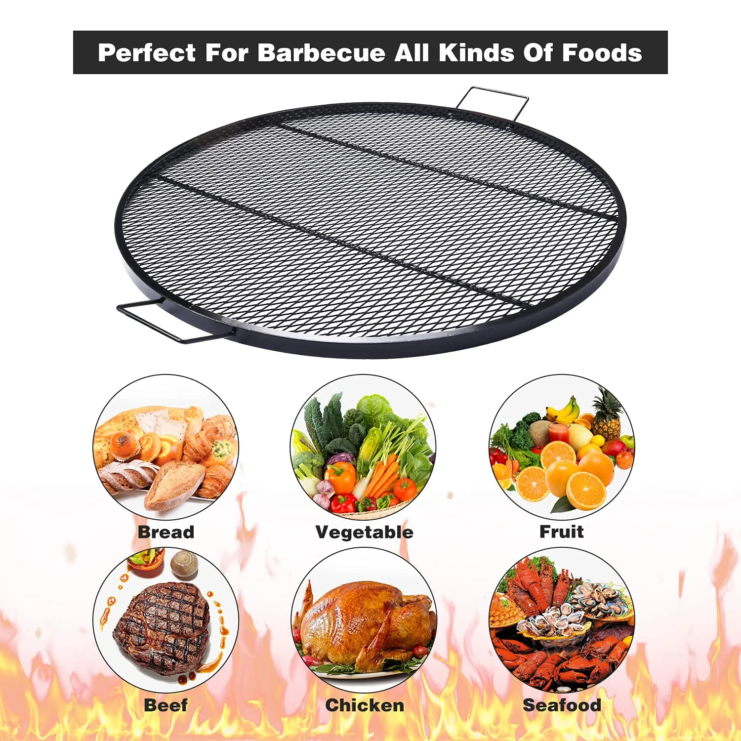 Foldable Fire Pit Grill Cooking Grate with Handle