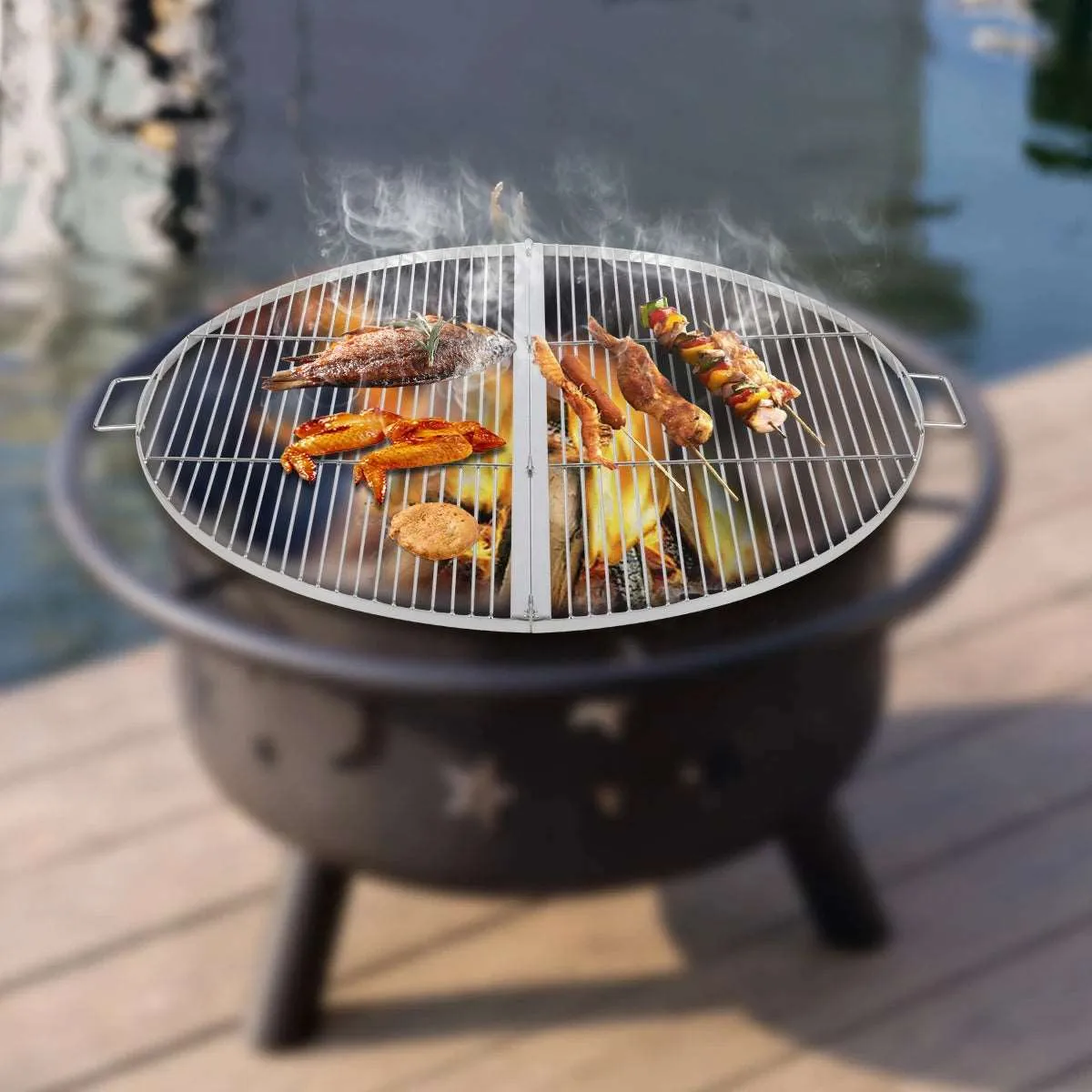 Foldable Fire Pit Grill Cooking Grate with Handle