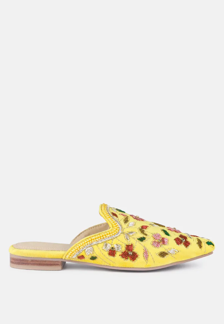 MARCELLA Yellow Embroidered Mules