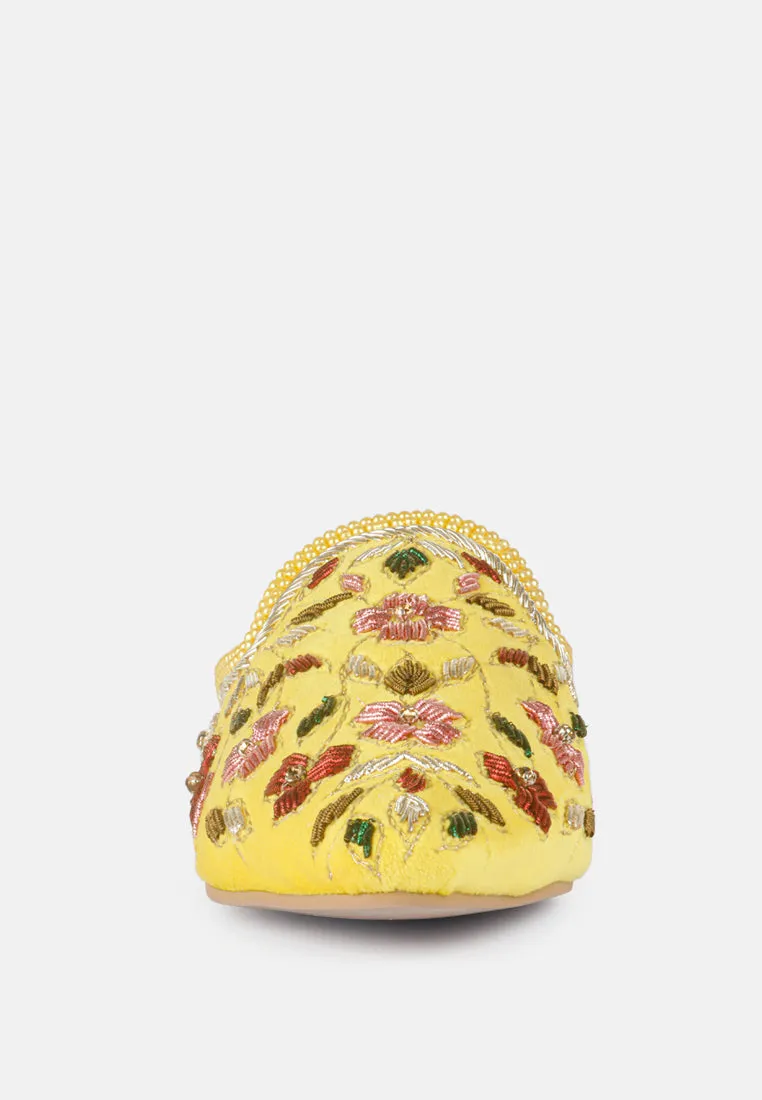 MARCELLA Yellow Embroidered Mules