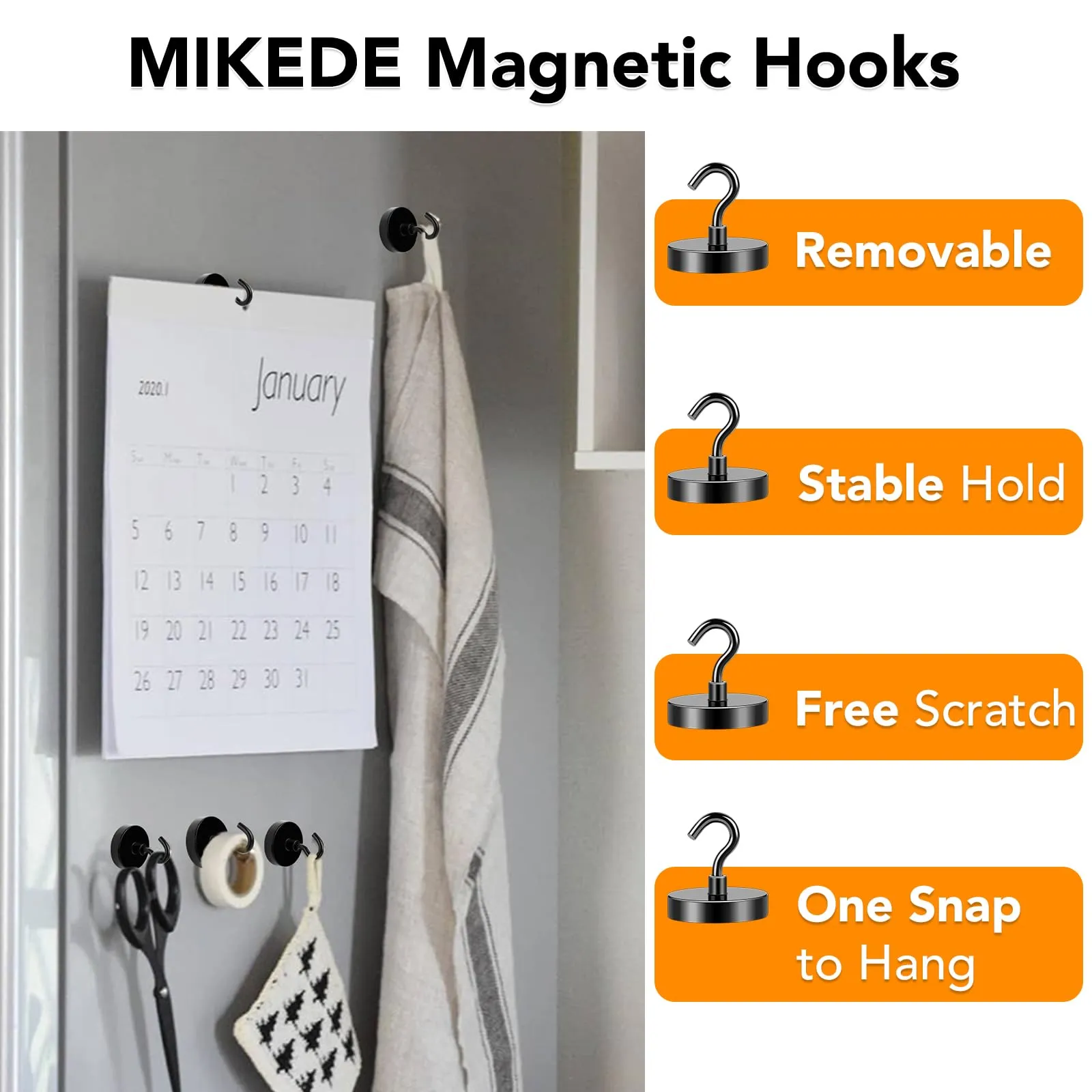 MIKEDE Magnetic Hooks, 150LB Super Strong Magnet Hooks Heavy Duty for Cruise Essentials, Black Neodymium Earth Magnets with Hook for Hanging, Magnetic Metal Hanger for Fridge, Toolbox - 4 Pack