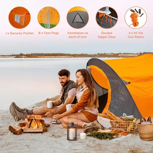 Milestone Camping 18819 Pop Up Tent/Sleeps 2 People/Water Resistant/Portable Carry Bag Included/Double Zipper Door / 100cm x 150cm x 245cm