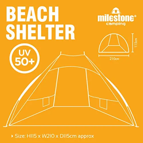 Milestone Camping 18879 Pop Up Beach Tent / UV50  Protection / Water Resistant / Portable Carry Bag Included / 2 Security Pockets / 115cm x 210cm x 115cm