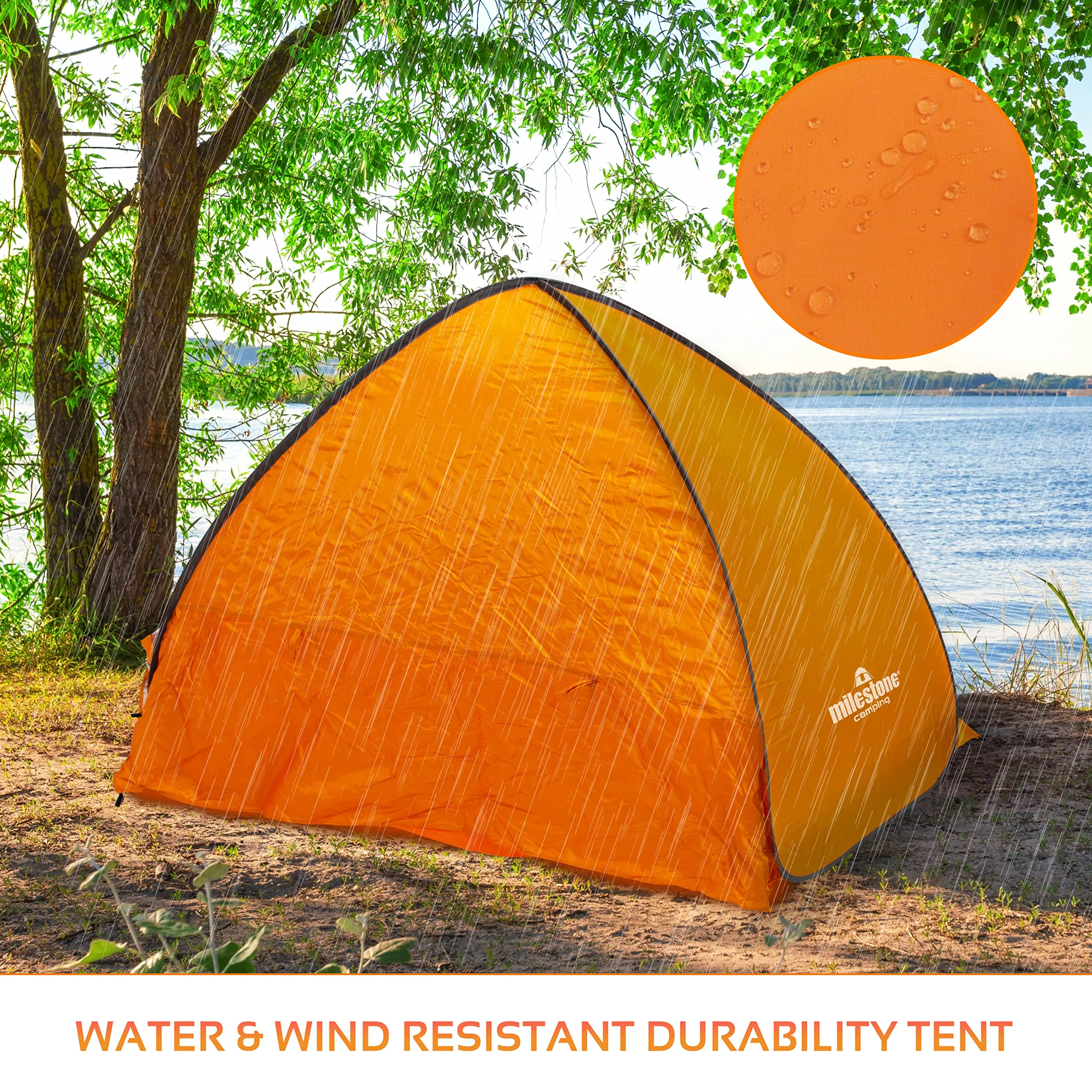 Milestone Camping 18889 Pop Up Beach Tent With Extendable Ground Sheet / UV50  Protection / Water Resistant / Portable Carry Bag Included / 2 Security Pockets / 110cm x 150cm x 165cm