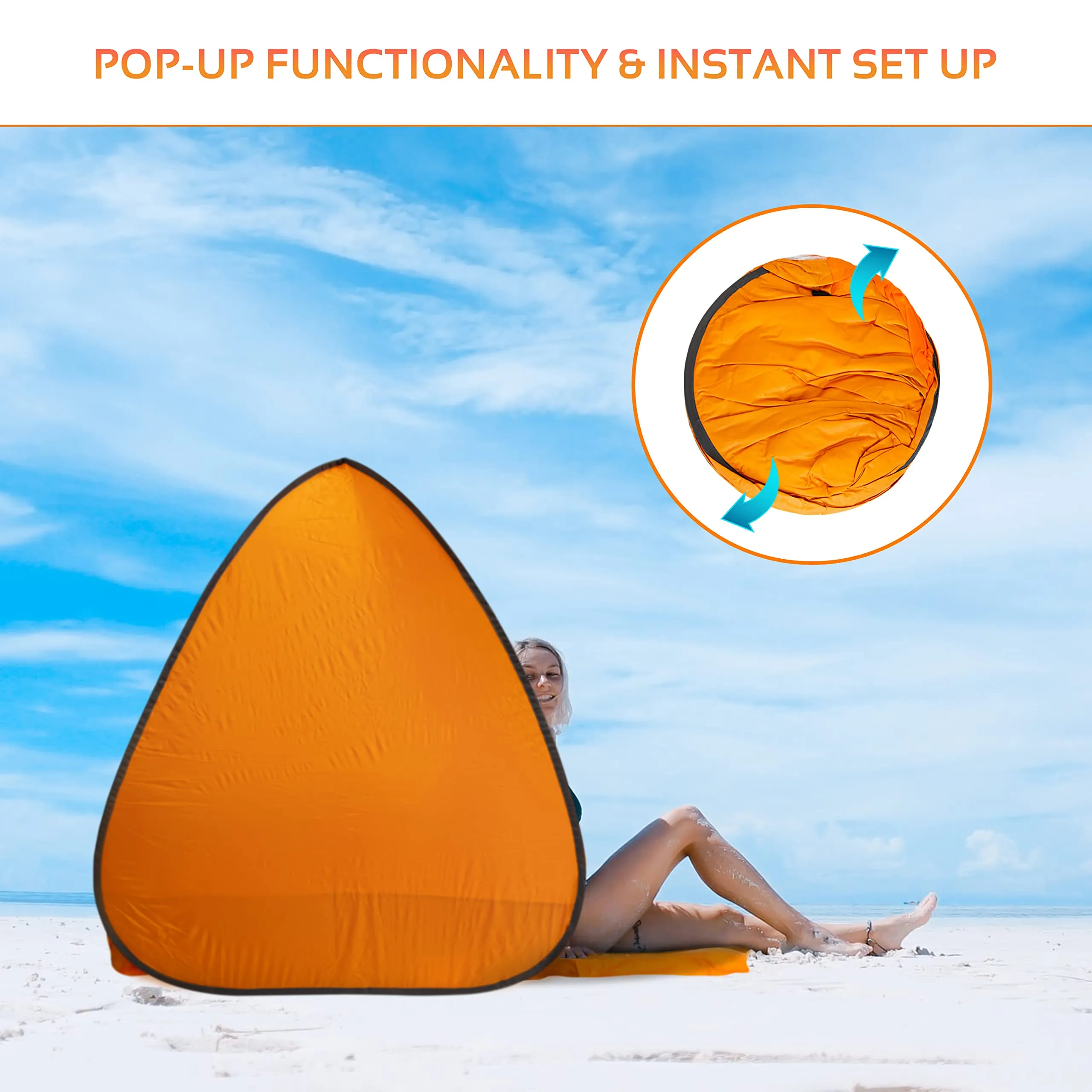 Milestone Camping 18889 Pop Up Beach Tent With Extendable Ground Sheet / UV50  Protection / Water Resistant / Portable Carry Bag Included / 2 Security Pockets / 110cm x 150cm x 165cm