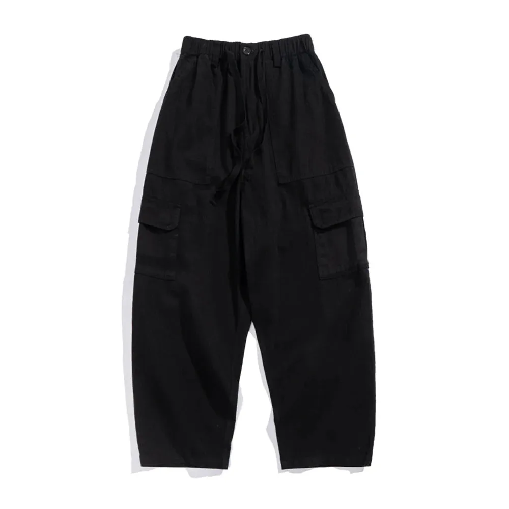 Multi-Pocket Cargo Pants Safari Style Straight-leg Trousers