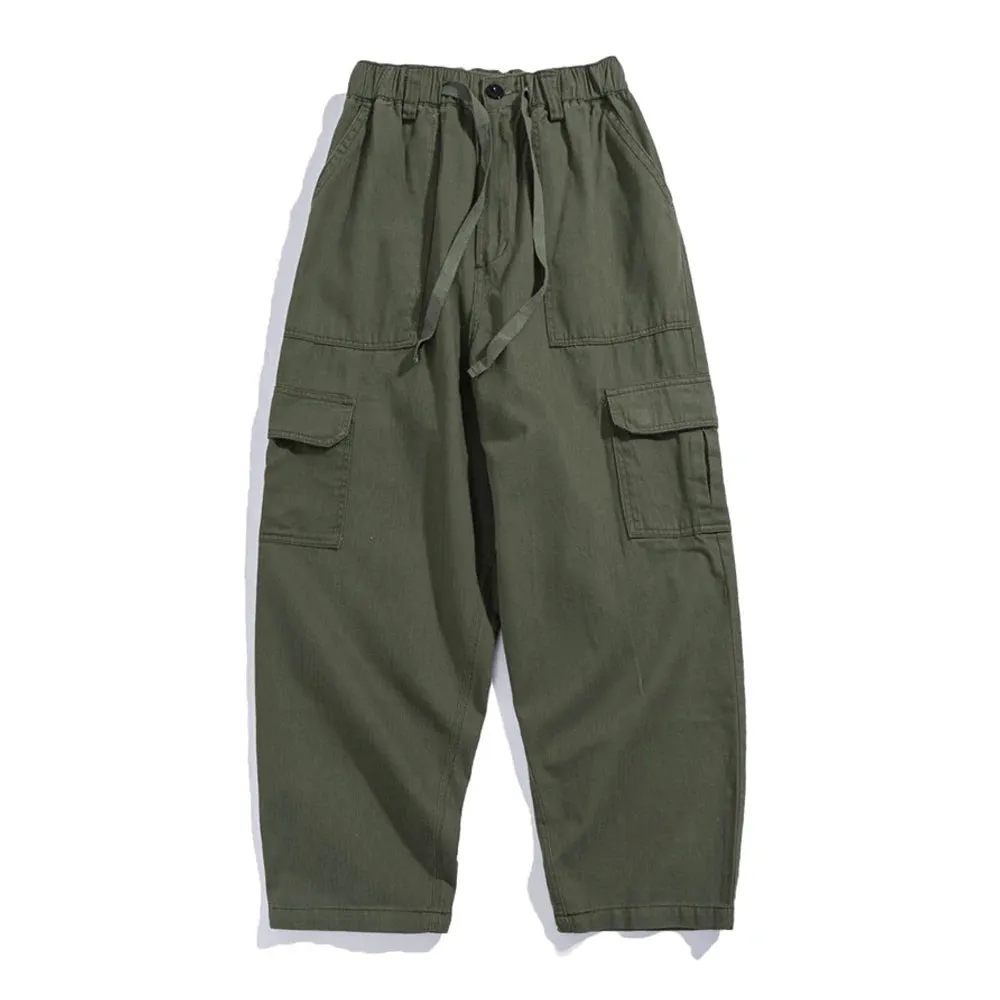 Multi-Pocket Cargo Pants Safari Style Straight-leg Trousers