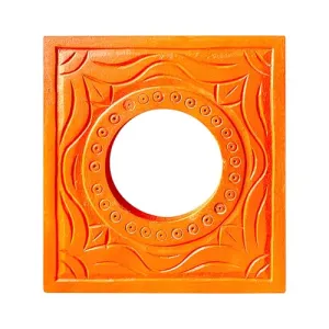 Noor Antique Designs Handcrafted Square Wooden Mirror Frame with Intricate Carving, Decorative Orange Wall Accent, 20 x 20 CM Perfect for Living Room, Bedroom