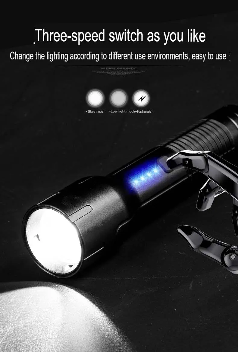 P70 strong light aluminum alloy electric display USB power bank output LED long-range flashlight outdoor strong light lighting