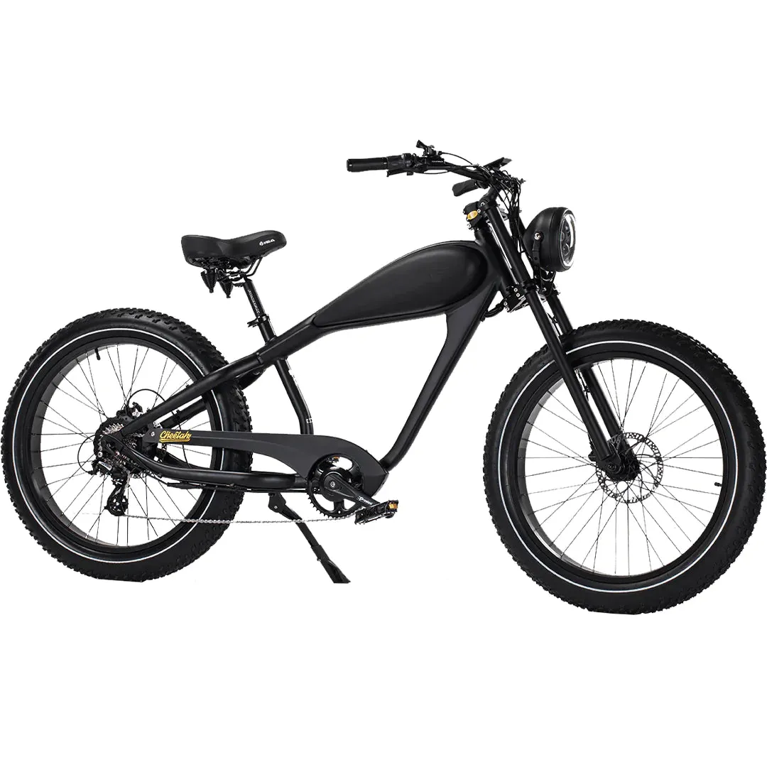 Revi Bikes Cheetah PLUS Café Racer 750W 48V 17.5Ah Fat Tire Cruiser Electric Bike