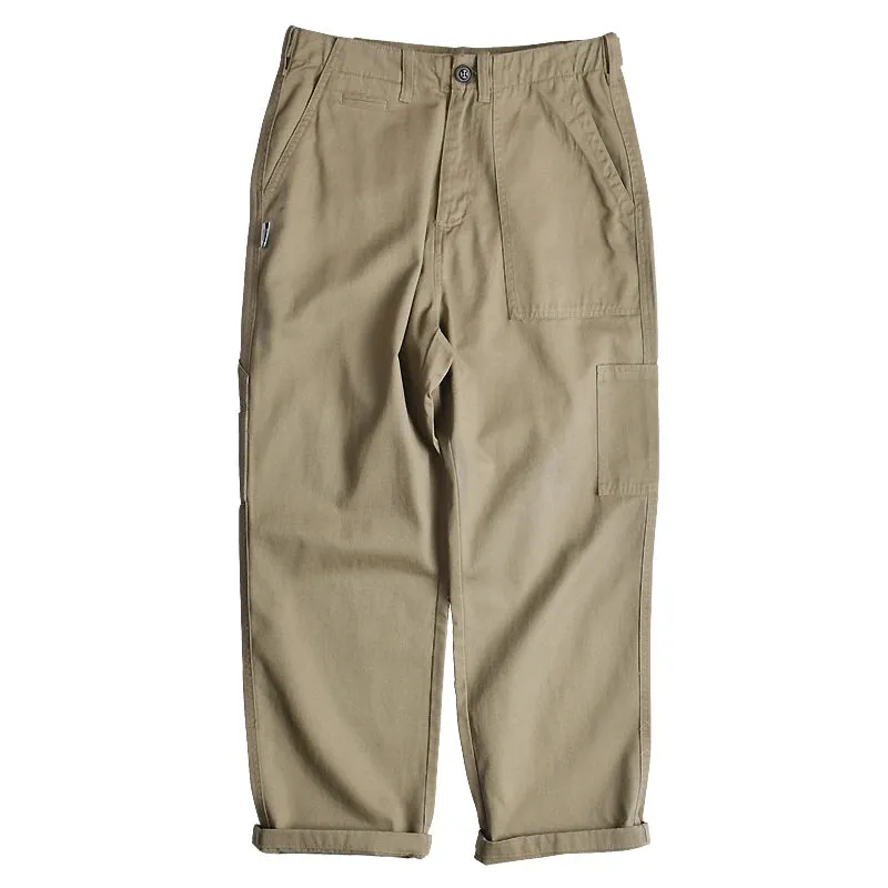 Safari Style Cargo Trousers Men Loose Straight Casual Baggy Pants