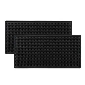 Tebery Black Mat 12" x 6" Rubber Bar Service Spill Mat (2 Pack)